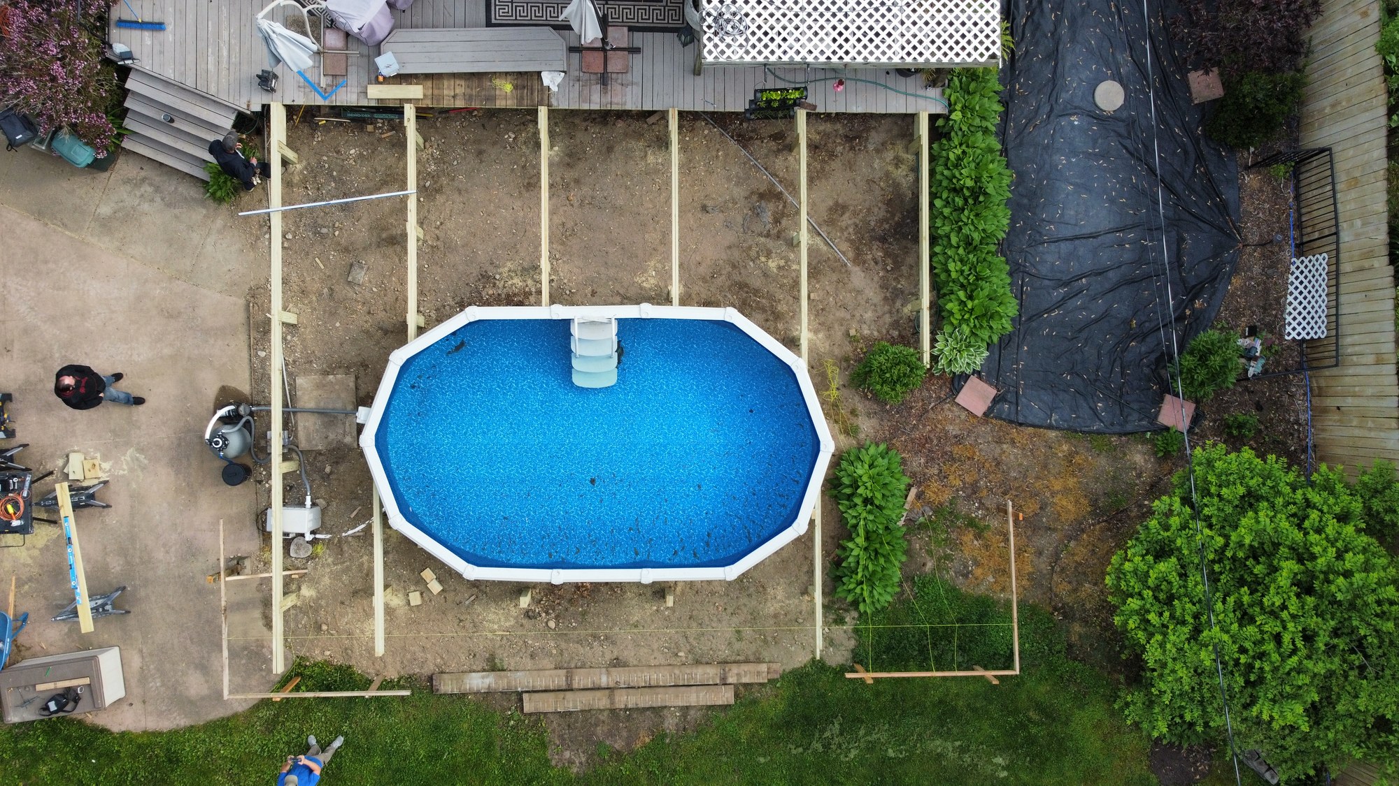 Aerial view of joist layout around an above-ground pool