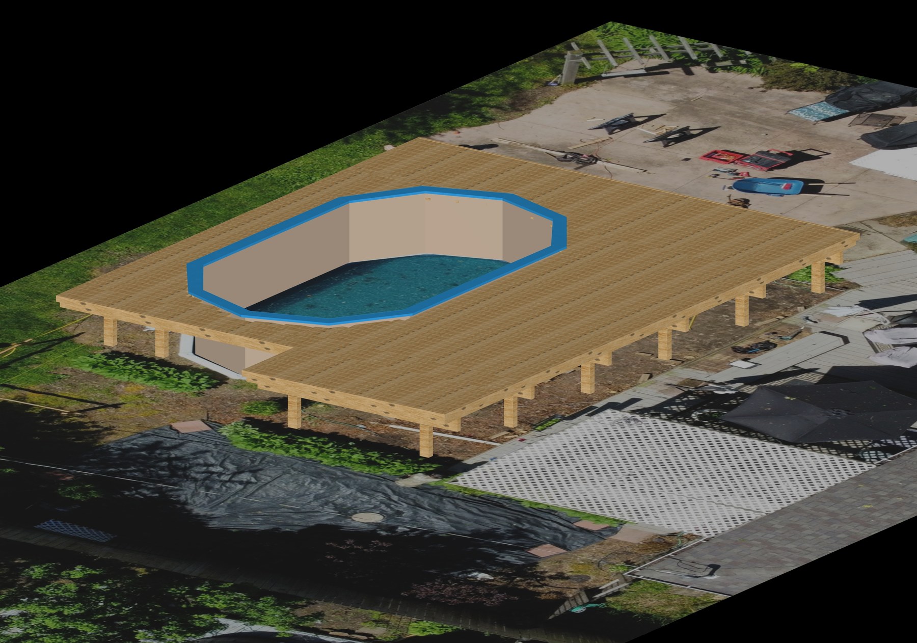 Pre-build 3D pool deck model over the existing site